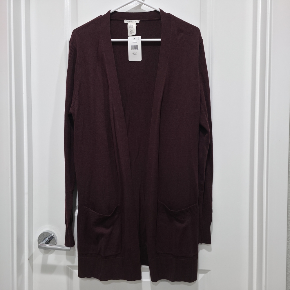 Matty M Long Open-Front Cardigan in Deep Burgundy